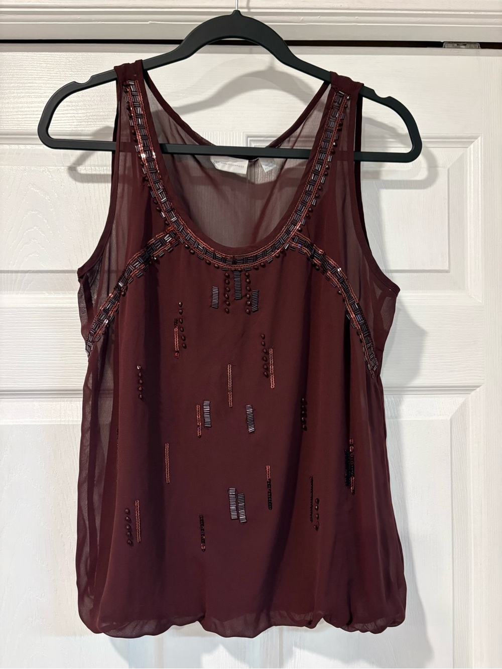 New York & Company Burgundy Beaded Chiffon Camisole